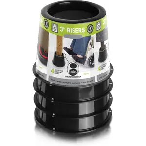 CB672  3 Inch Bed Risers/Furniture Raisers with Steel Reinforced Caster Wheel Holder Top, Lifts Height 3" (4 Pack) Supports 2,640 Pounds, Black, Stackable with CB671