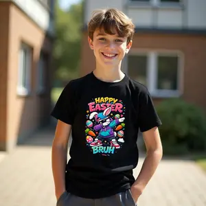 Happy Easter Bruh Shirt - Funny Dabbing Easter Bunny TShirt - Meme Easter Graphic Tee - Kids and Adults