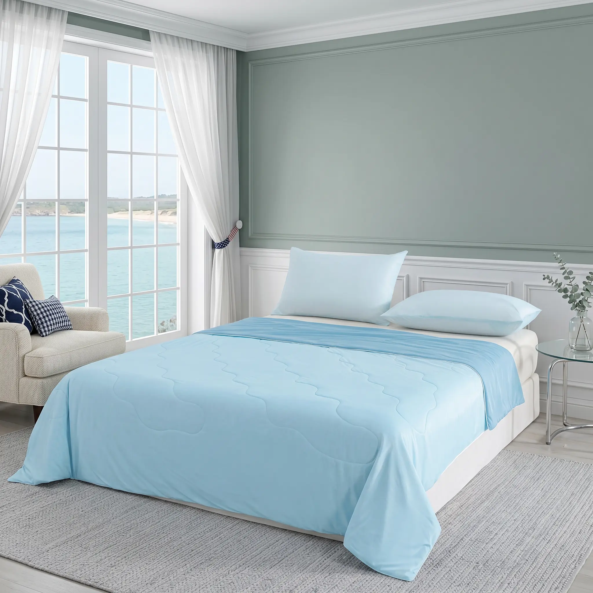 Summer cooling blanket for hot sleepers and those who sweat at night, blue summer cooling blanket that is breathable, soft, and lightweight—perfect for bed, sofa, and travel; a gift blanket suitable for all seasons.