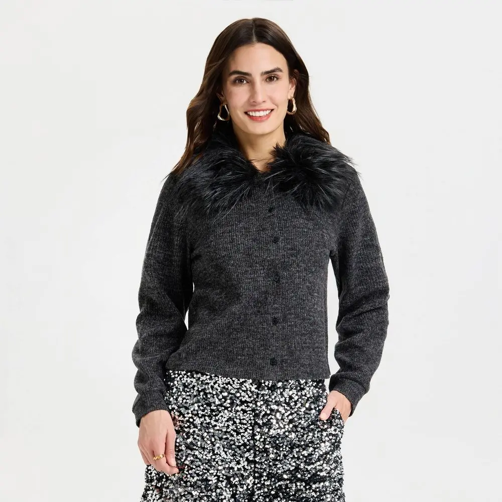 Women's Faux Fur Cardigan - A