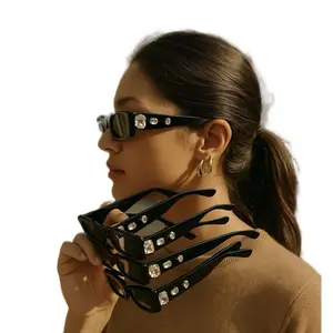 Doris by Sophie Unisex Handmade Sunglasses High Quality Black Rectangular Frames with Highly Quality Stones Crafted