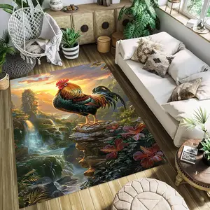 stylish and creative printed rug featuring a majestic rooster design. Ideal for hallways, balconies, bathrooms, entrances, living rooms, bedrooms, bedsides, Halloween, Christmas, or birthday gifts.