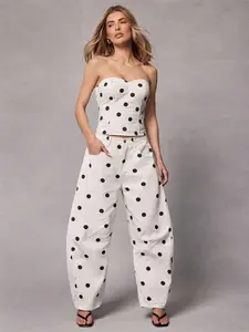 Haute Women's Polka Dot Pattern Pocket Loose Fit Flared Jeans