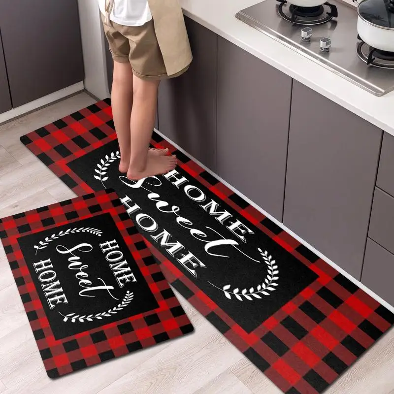 Rectangle Kitchen Plaid Pattern Decorative Carpet, 1 Count Non-slip Plaid Pattern Rug, Thickened Soft Standing Mat For Kitchen & Bedroom & Living Room