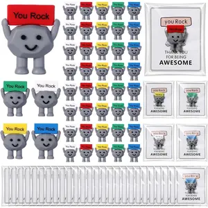 25 Sets Positive Mini Figurines Miniature Emotional Rubber Toy with Positive Card Gift Bags, Inspirational Birthday Gifts for Coworkers Employees (Rock)