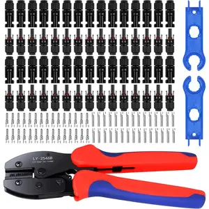 63 PCS Solar Connector Kit - Solar Crimping Tool for Solar Panel Cable with 30 Pairs Male/Female Solar Connectors, 1PCS Wire Crimper, 2 PCS Spanners Wrench, Crimper Set for 2.5/4mm² Solar PV Wire
