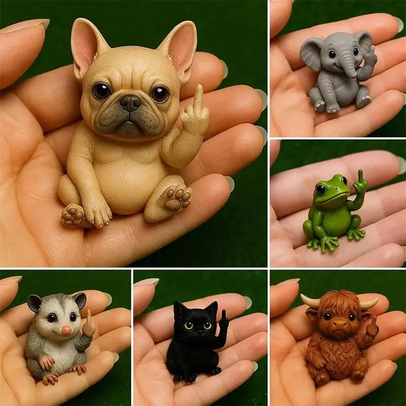 Fun Middle Finger Mini Animal Home Figure Cute Animal Home Desktop Decoration Accessories Adult Sculpture Miniature Model Toy