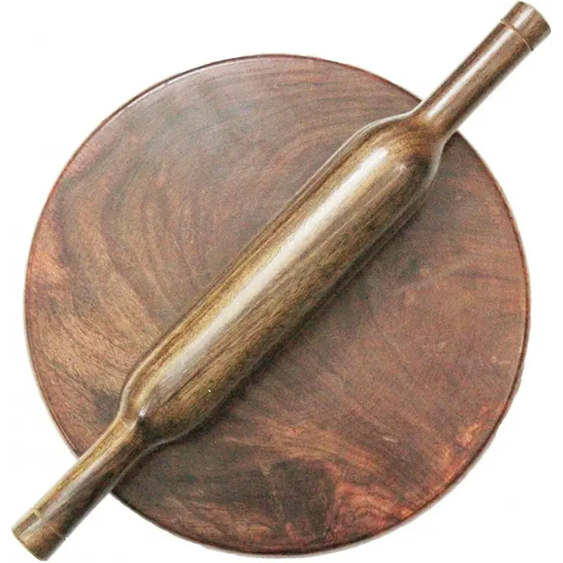 Sheesham Wood Chakla Belan Set - 10-In Circular Polpat Board, Rolling Pin, Wooden Cooking Utensils for Chapati Makers, Camping, Handy