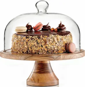 Royalty Art 4-in-1 Cake Stand with Dome, Cheese Board, Covered Platter, and Serving Tray for Pastries, Pies, Appetizers, and Holiday Treats, Decorative Kitchen Server and Display