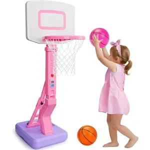Toddler Pink Basketball Hoop Indoor Outdoor Backyard Poolside Basketball Hoop for Kids 1-3 4-8 Height Adjustable Girls Basketball Goal with Balls Toy for 1 2 3 4 Year Old Girl Birthday