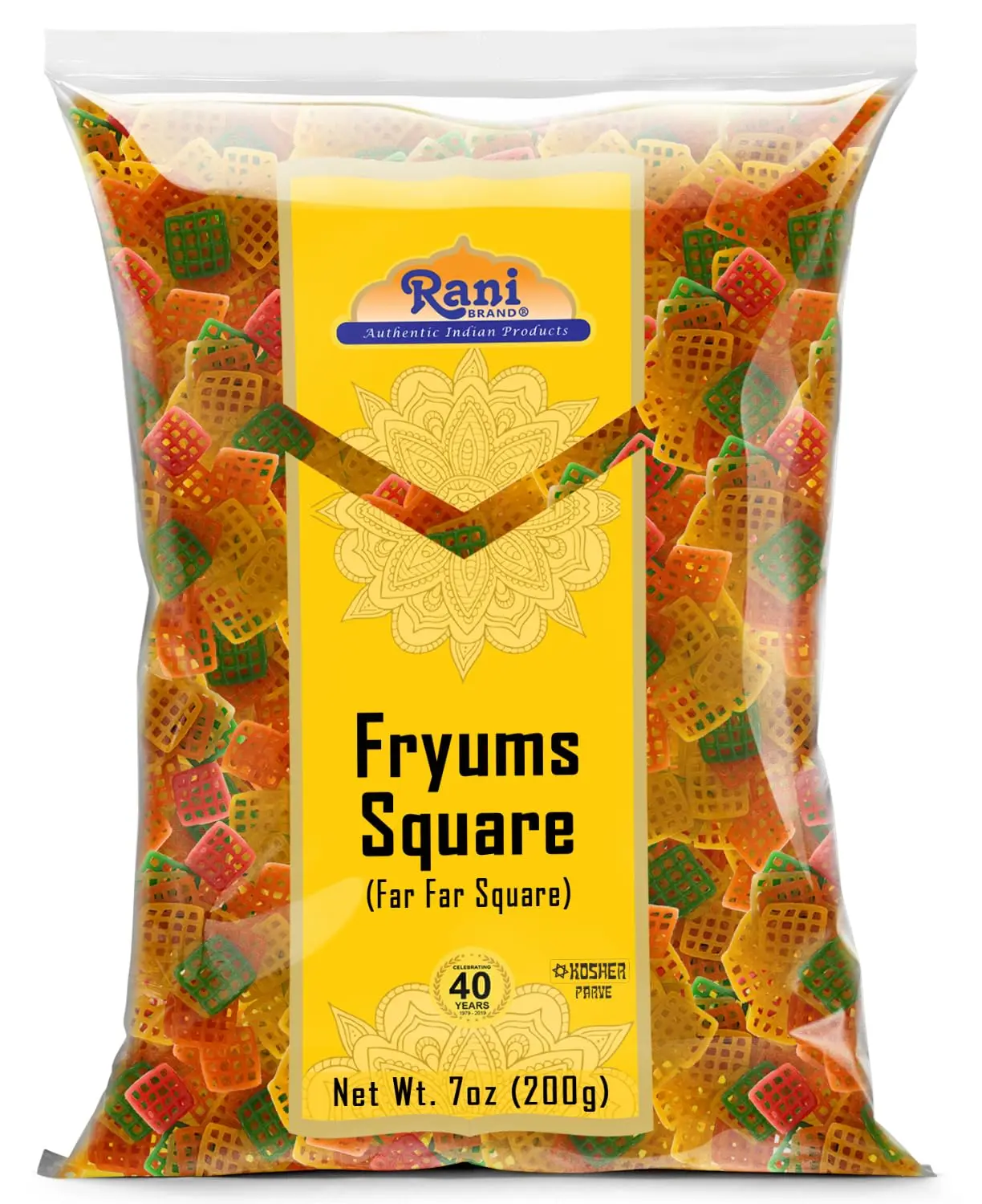 Rani Far Far / Fryums (Wheat & Tapioca Pellet) Square Shape 7oz (200gm) ~ Vegan, Kosher,  Uncooked, Used to make papad / chip snack