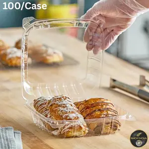 Dart C90PST1 Clear Seal Hinged Lid Plastic Container 8 1/4" x 8 1/4" x 3" Leakproof & Standard-sized - 100/Case