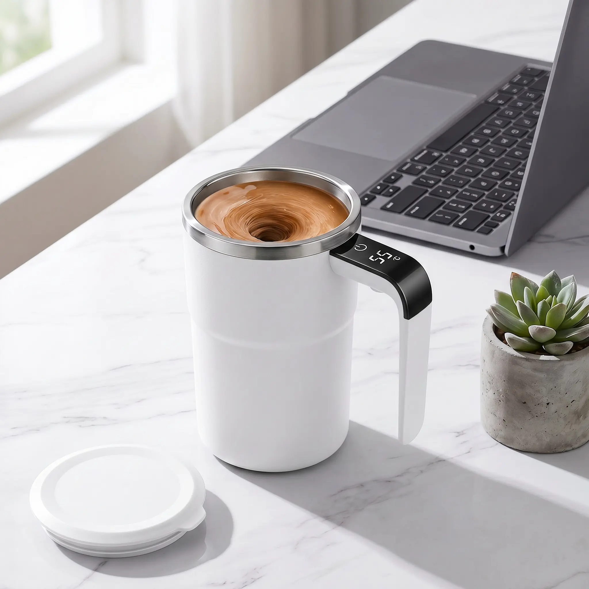 Self Stirring Coffee Mug, 380ML 7000RPM Magnetic Auto Mixing Cup, Waterproof 304 Stainless Steel, for Office Workers, Coffee Lovers, Lazy People, TikTok Viral Kitchen Gadget-YY0