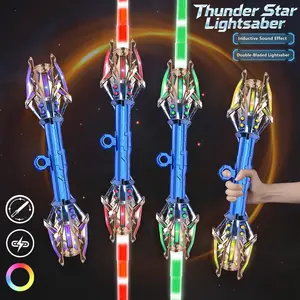 Warrior's Weapon Dual-Blade Lightsaber Cool Double-Edged Lightsaber Toys (7 Colors LED Light) Two-in-one Cool Telescopic Luminous Sword Boy Toy Gift for Children