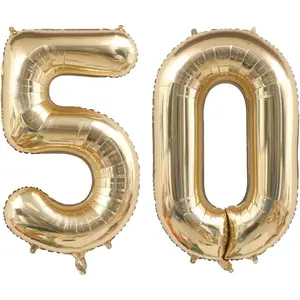 Light Gold Giant 50 Number Foil Mylar Helium Jumbo Balloon for 50th Birthday Anniversary Events Party Decorations Supplies