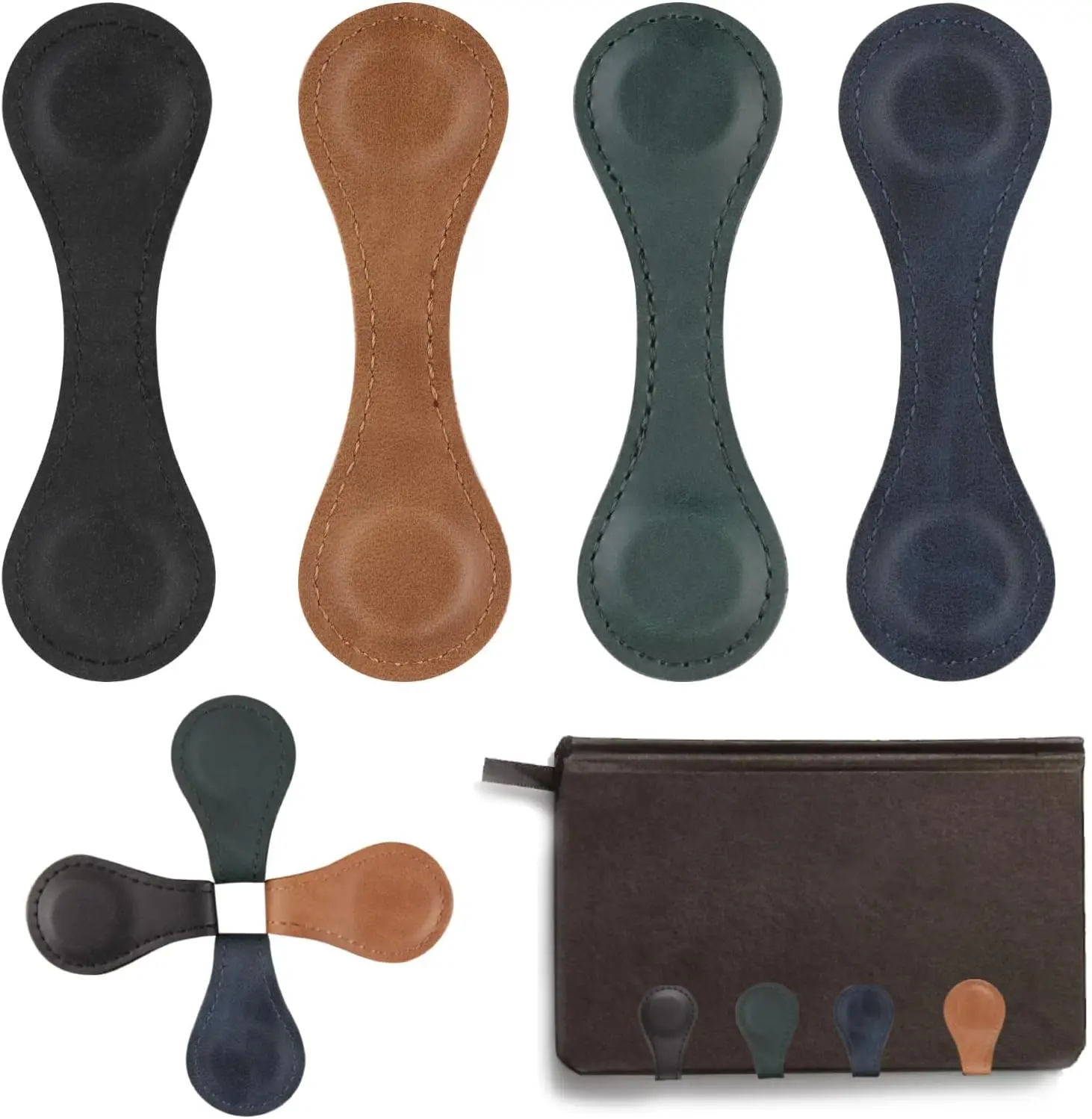 4 Pcs Vintage Magnetic Leather Bookmarks, Book Page Holders | Retro magnetic page clips for reading, durable leather bookmarks for students, teachers, book lovers, and thoughtful gifts
