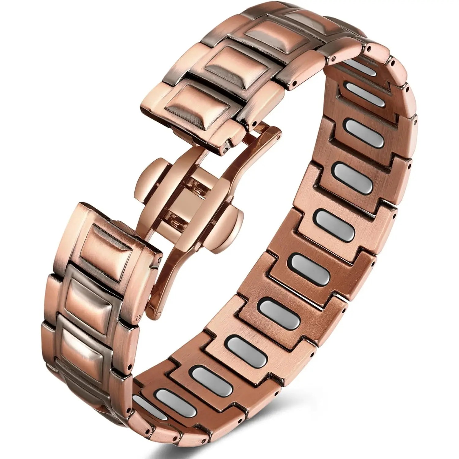Jecanori Men's Pure Copper Magnetic Therapy Bracelet - 5X Strength, 5000 Gauss Ellipses Magnets, Premium Butterfly Clasp Fashion Costume Jewelry
