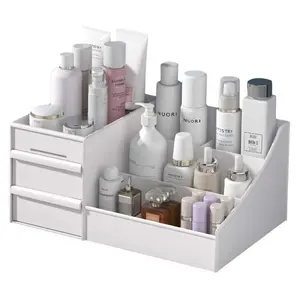 Makeup Organizer With Drawers — Countertop Organizer for Cosmetics, Vanity Holder for Lipstick, Brushes, Lotions, Eyeshadow, Nail Polish and Jewelry (White)