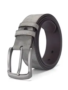 Men's Vintage Faux Leather Belt, Casual Belt, Western Style Belt, Classic Distressed Silver Color Buckle, Imitation Deer Skin Texture, Ideal for Jeans and Work Pants, Cowboy Belt