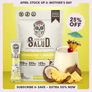 Salud 2-in-1 [Hydration + Immunity - Piña Colada] Electrolytes Powder, Agua Fresca Drink Mix, Elderberry, Dairy & Soy Free, Non-GMO, Gluten Free, Vegan, Low Calorie, 1g Sugar (15 Servings)