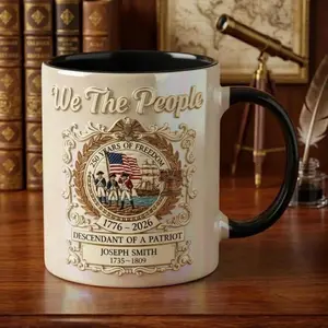 Patriot Descendant Mug 2D Printed 3D Effect Custom Name Ceramic Coffee Cup With We The People Heritage Crest For Family 250 Years Of Freedom 1776-2026 Gift Keepsake