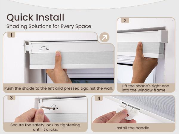 Grandekor No Tools No Drill Cordless Cellular Shades,Honeycomb Blinds for Indoor Windows,UV Protection Privacy Blinds for Home,Door