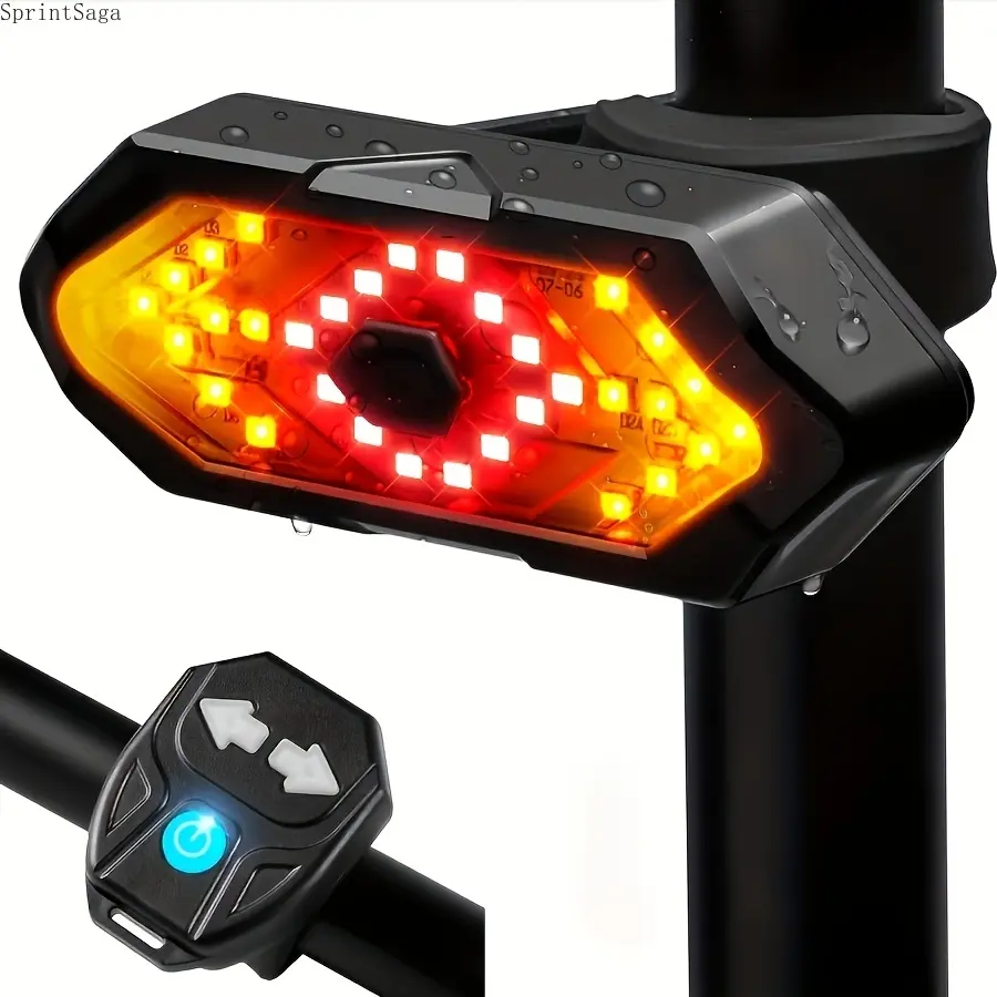 Bicycle tail lights, bicycle tail lights with left and right turn signal, 650mAh, IPX4, super bright safety warning, remote control, alarm speaker, high visibility light, red/yellow light beads, compact design, suitable for night riding, bicycle light