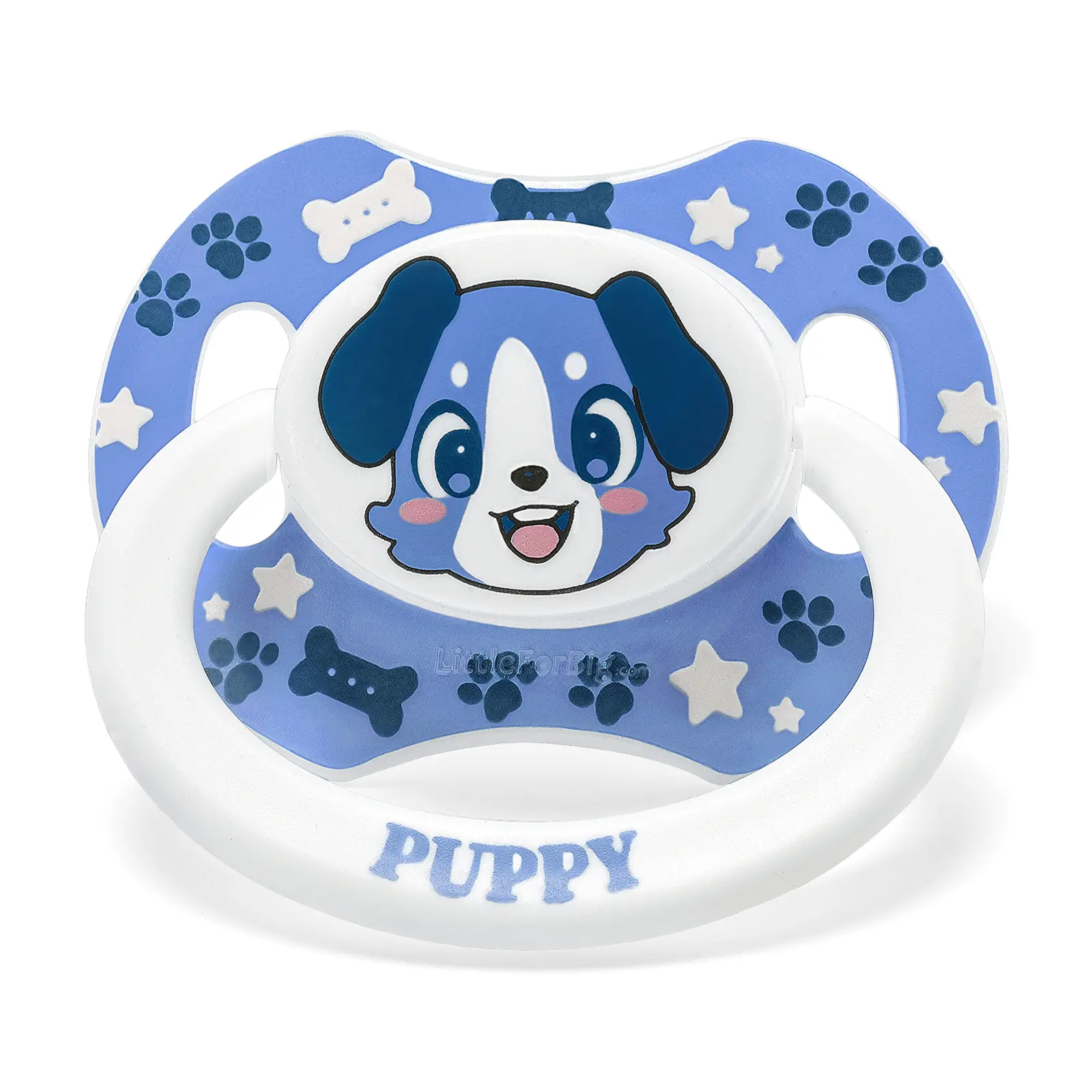 LittleForBig Bigshield Generation-2 Adult-Sized Little Blue Puppy Printed Pacifier - Customizable, Modular Parts, Soft Silicone, Removable Components, DIY Collectible