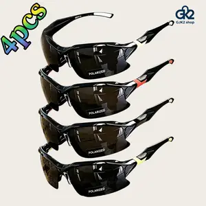 4pcs Photochromic Polarized Sports Sunglasses for Men - Windproof UV400 Protection, Day/Night Use for Cycling, Fishing & Outdoor Activities