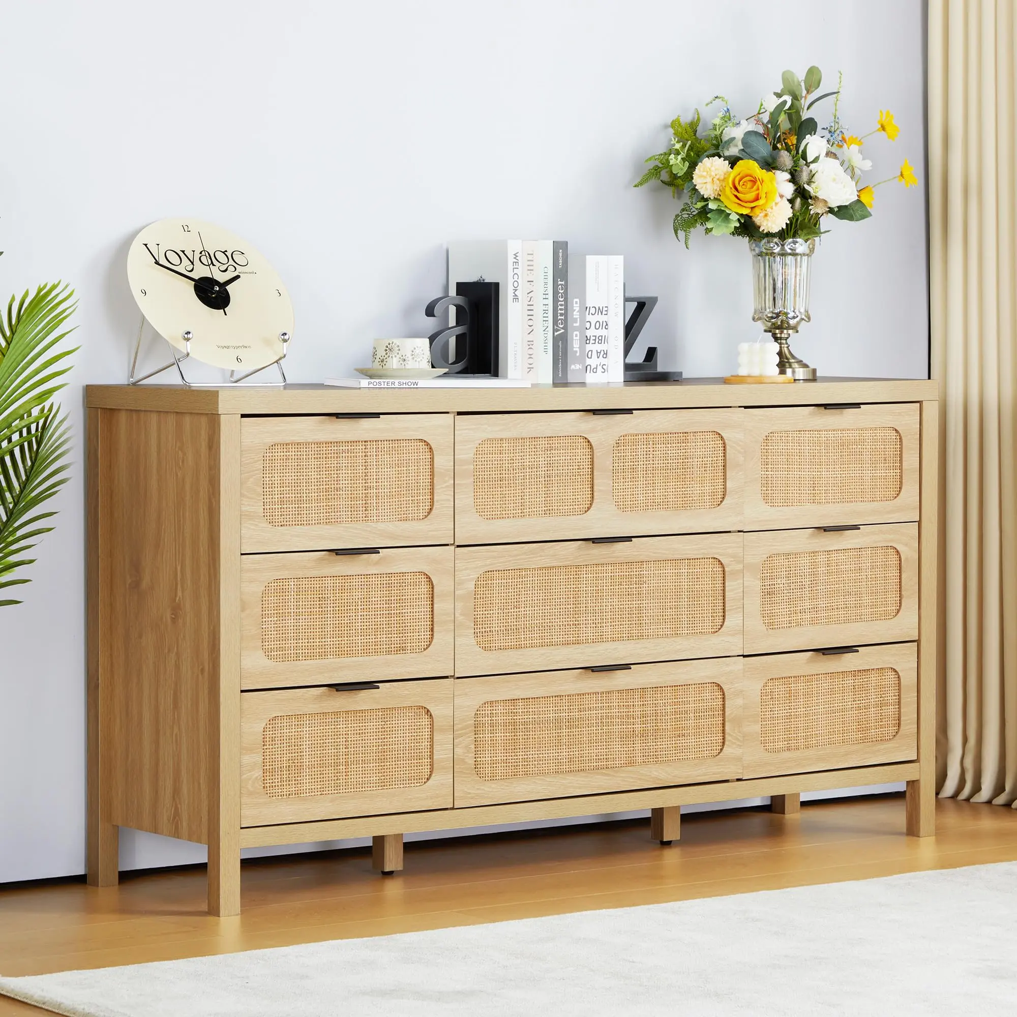 ラタンチェスト　9ドロアー Giratree 6 9 Drawer Dresser for Bedroom, Rattan Dresser Drawer