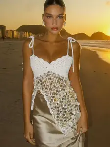 Women's Sequined Crochet Thin Strappy Bikini Cover-Up, Beach Sun Protection Swimwear, Party, Stylish Summer Fashion