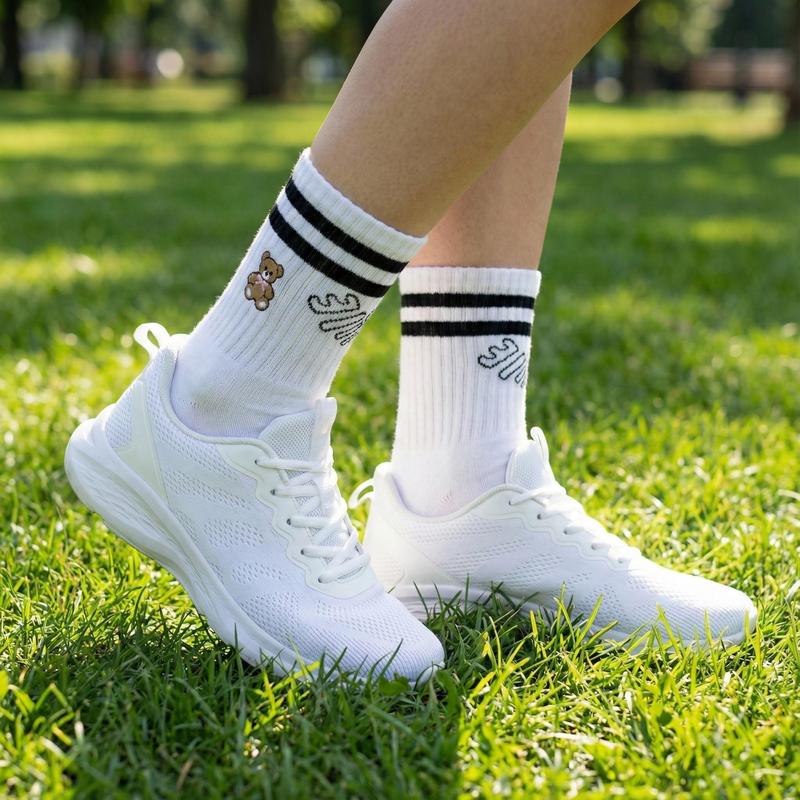 Auravia Women's Cute Teddy Bear Cotton Quarter Ankle Socks 5 Pairs Striped Patterns Breathable Sweat-Wicking Preppy Style Everyday Wear Soft Comfortable Stylish Casual Womenswear