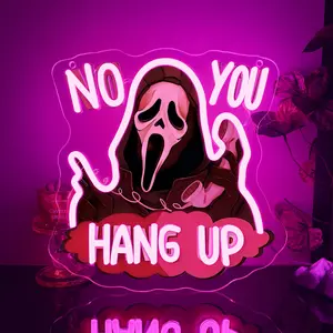 Ghostface No you hang up Spooky Halloween neon sign, No you hang up led sign, Halloween Neon Sign For Wall Decor Ghost Led Sign for Halloween Decorations Window Lights for Bar Man Cave Horror Party Game Room