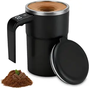 Electric Self Stirring Coffee Mug Magnetic Auto Mixing Cup with LCD Thermometer Black for Perfect Brew