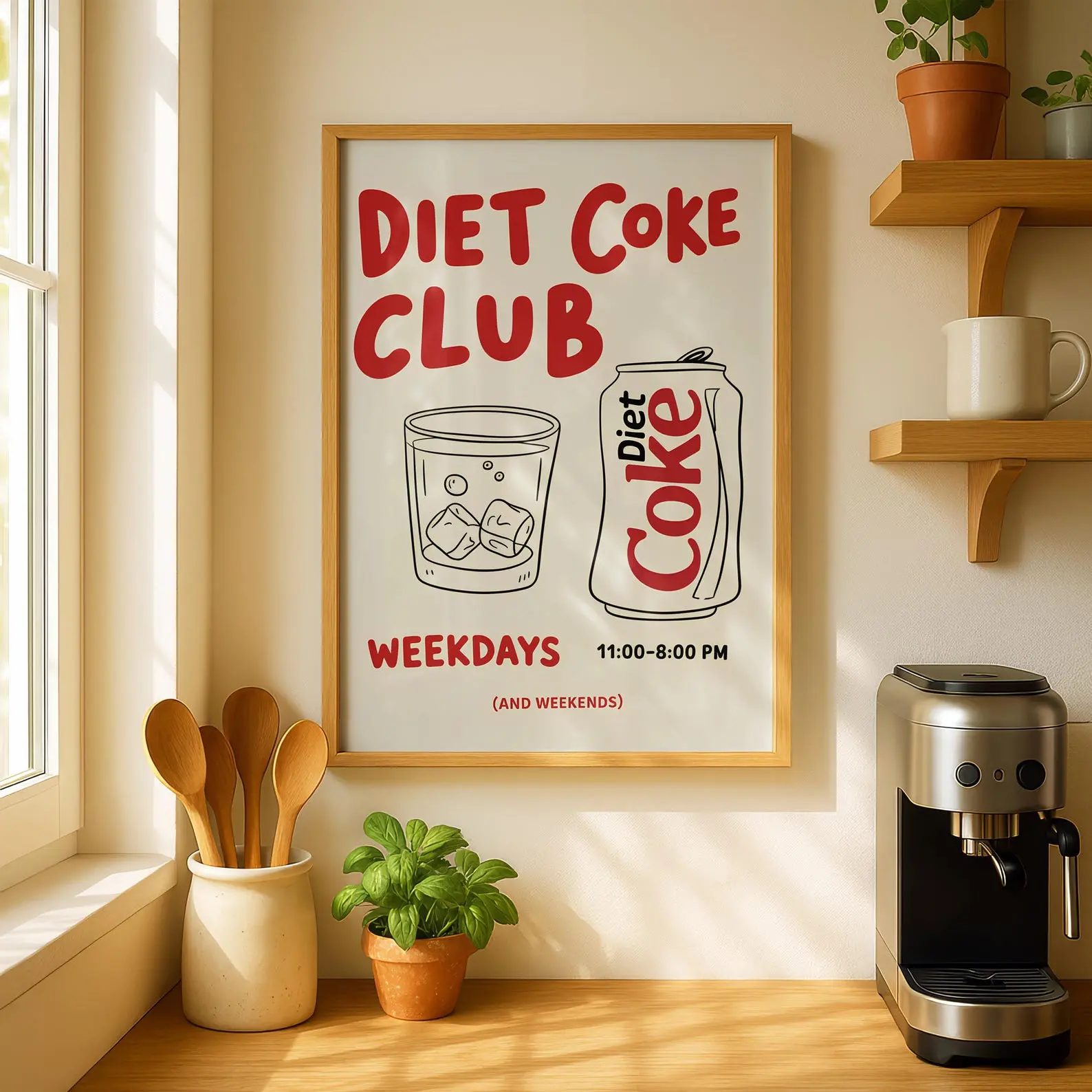 Diet Coke Club Print | Diet Coke Lover Gift Typography Poster | Retro Drink Poster | Diet Coke Poster | Trendy Kitchen Decor
