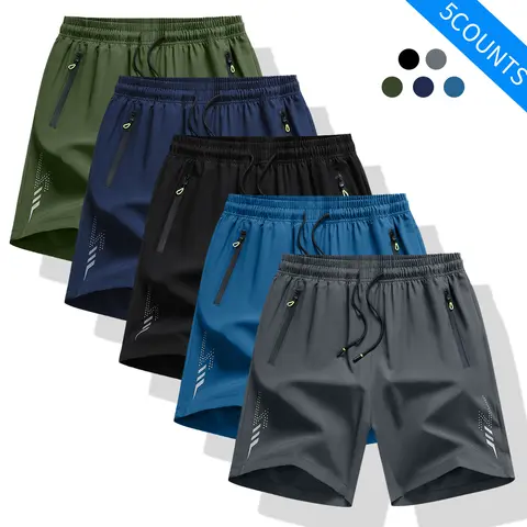 Men's 5-Pack Basic Activewear Athletic Shorts - Lightweight, Loose-Fit Baggy Jorts, Drawstring Waist, Pockets, Breathable Fabric, Above-the-Knee, for Casual Hot Weather Outdoor Summer Activities