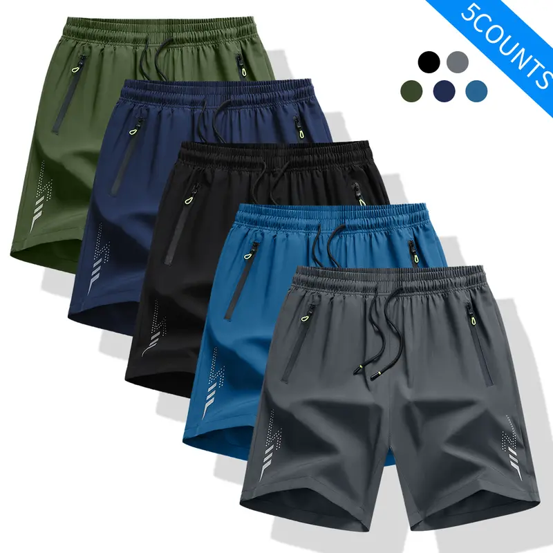 Men's 5-Pack Basic Activewear Athletic Shorts - Lightweight, Loose-Fit Baggy Jorts, Drawstring Waist, Pockets, Breathable Fabric, Above-the-Knee, for Casual Hot Weather Outdoor Summer Activities