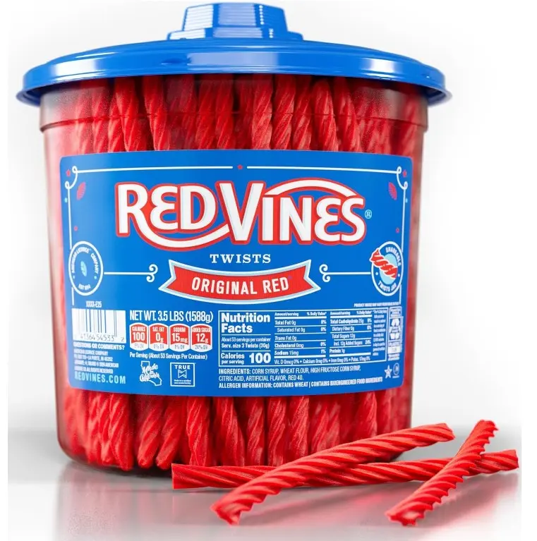 Red Vines Licorice Candy Original Red Flavor Soft Chewy Candy Twists, Red Licorice 3.5 Lb Jar
