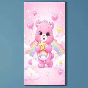 5D DIY Full Drill Diamond Painting - Diamond Painting Kit Pink Bear Mosaic Canvas DIY Wall Art, Home Wall Decoration