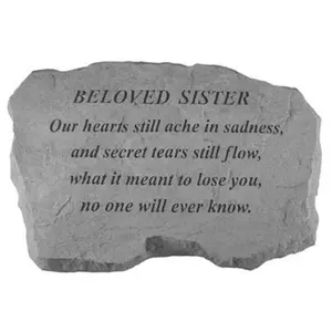 212 MAIN Cast Stone Outdoor Memorial Garden Stone, Kay Berry Inc. 99120 Beloved Sister Our Hearts Still Ache In Sadness, Weatherproof Wall Mount Garden Accessory, 16x10.5x1.5in