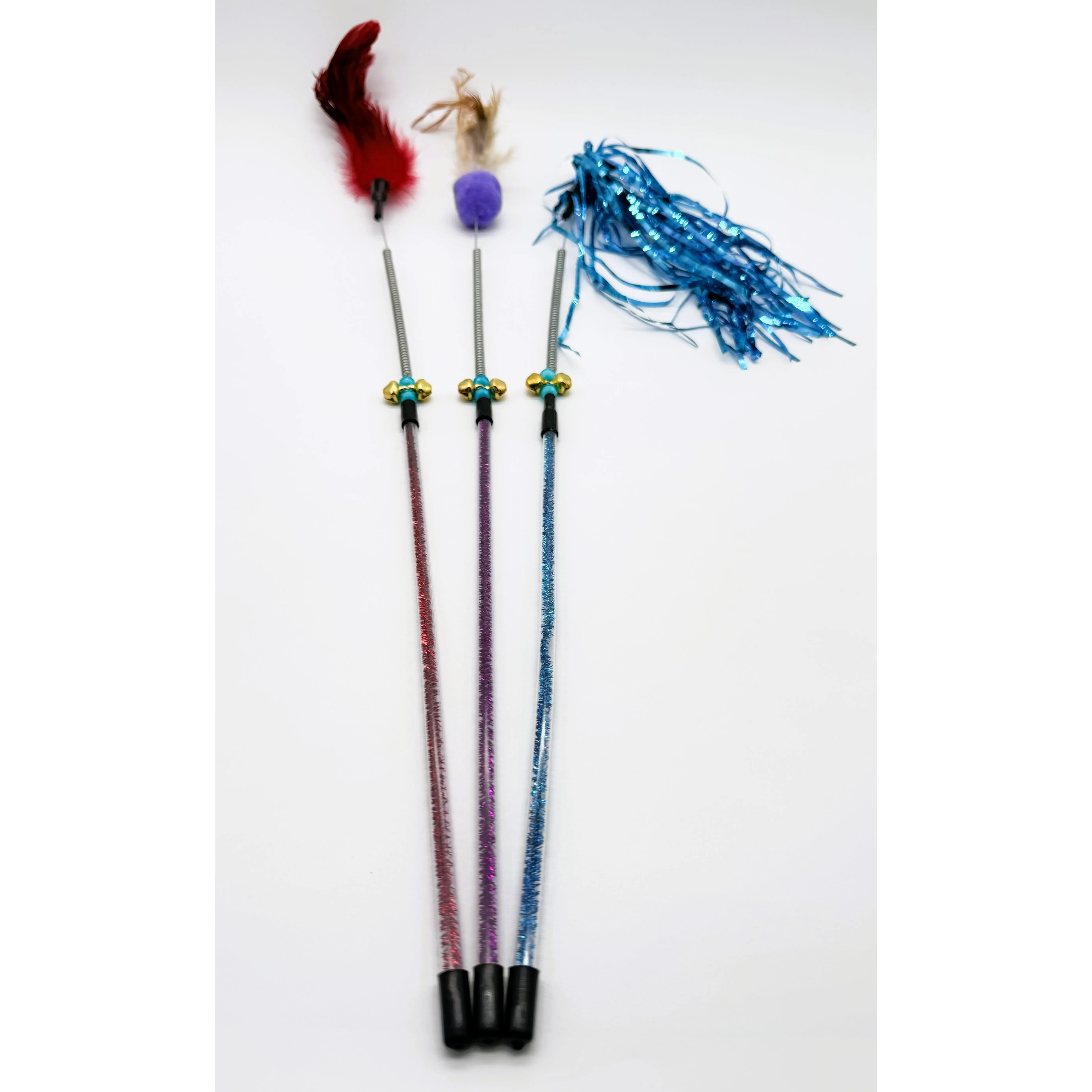 3 Pack - Cat Wand Teaser Toy - Assorted Colors