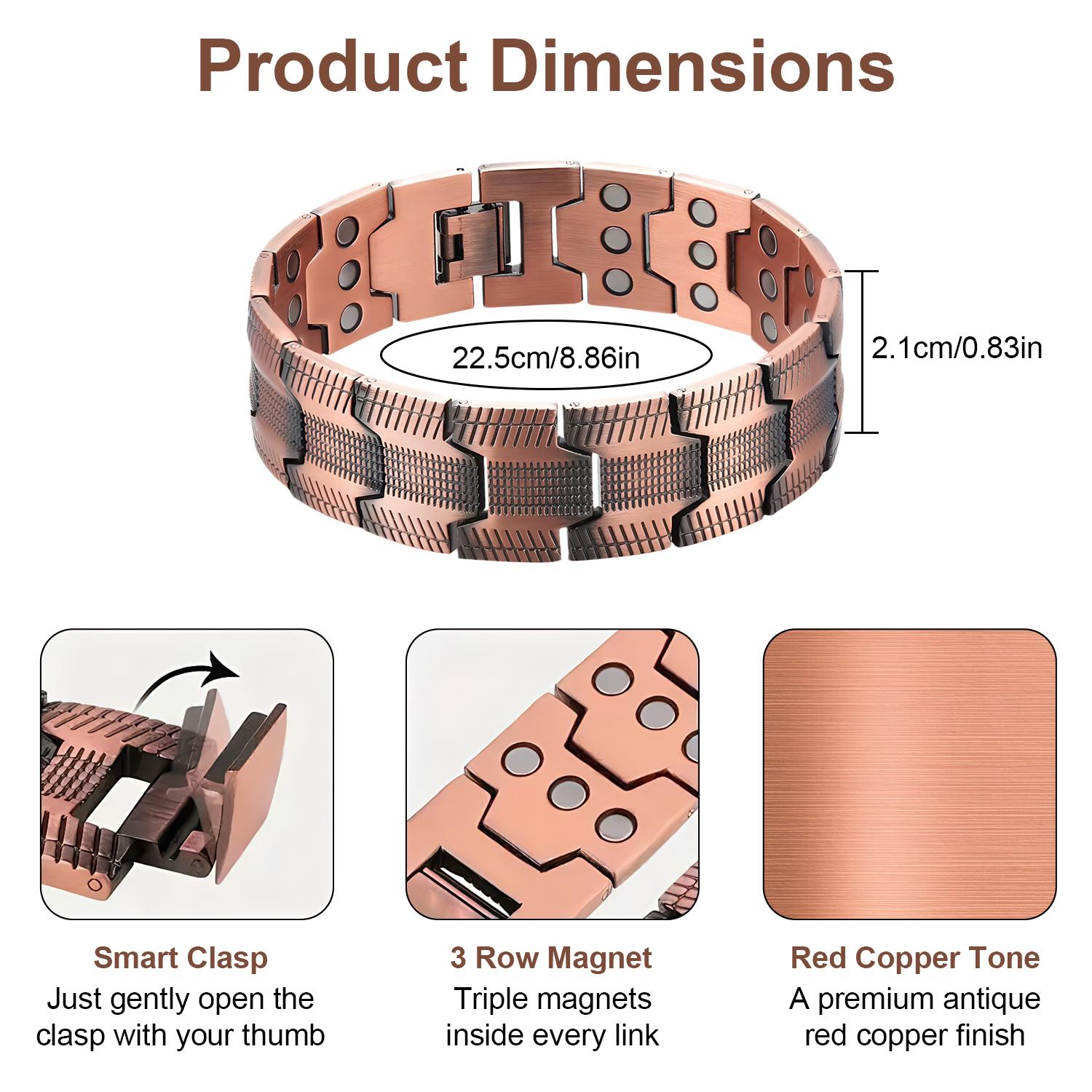 3x Men's Copper Bracelet Triple Super Magnet, Magnetic Bracelet with Adjustable Size Tool, Relieves Joint Pain and Improves Energy Circulation  Strong Magnetic Bracelet Men's Valentine's Day Father's Day Jewelry Gift