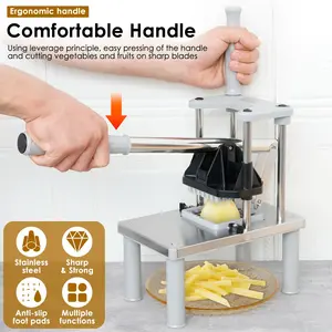 Stainless Steel French Fries Cutter, Commercial Vegetable Fruit Chopper, Manual Food Dicer with 8 Replacement Blades, Kitchen Tool