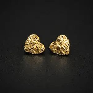 Gold Plated Heart Nugget Stud Earrings | 13mm Small Textured Heart Earrings
