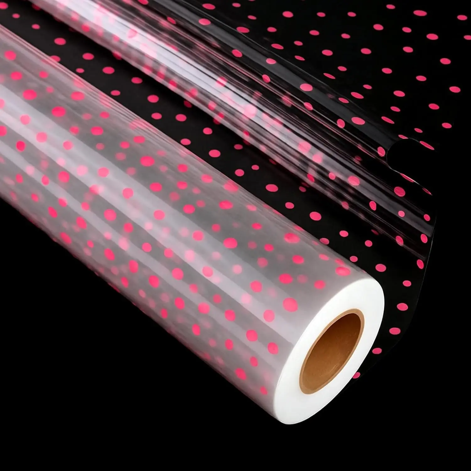 120 ft Clear Cellophane Wrap Roll (120 Ft x 34 in), 3 Mil Thicken Irregular Pink Dot Cellophane Gift Wrapping Paper Roll for Flower Bouquet Christmas Gift Baskets Wrap Extra Wide