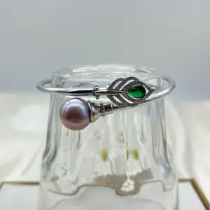 Pearl Bangle Bracelet/purple pearl bangle S925 Silver bangle