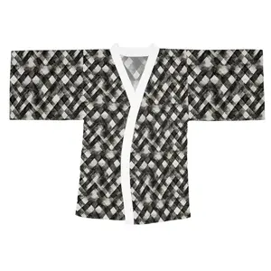 Monochrome Geometric Maze - Long Sleeve Kimono Robe