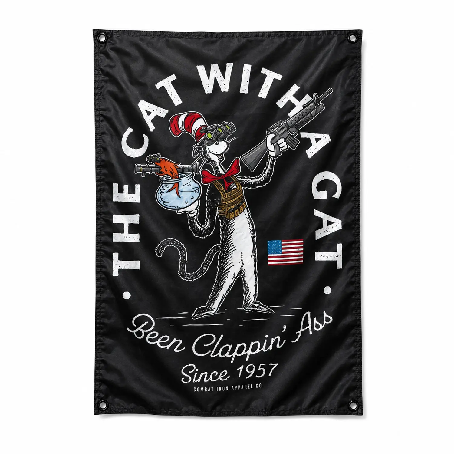 Humorous Tactical Fabric Print Cat With A Gat 3' x 5' Flag - Reinforced Grommets, Indoor Decor, Garden Decor, Decoration Items, Home Improvement Accessory