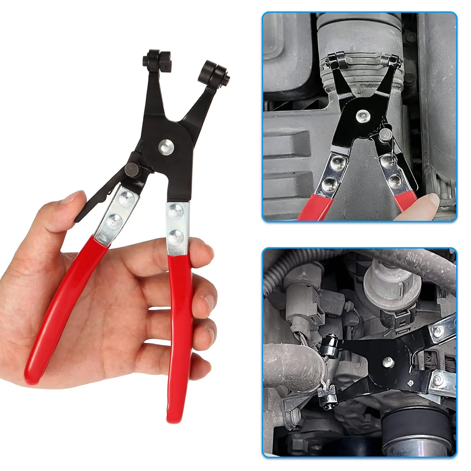 Hose Clamp Pliers, Automotive Hose Clamps Pliers Repair Tool with Swivel Flat Band for Removal and Installation of Ring or Flat Type Hose Clamps, Spring Clamp Pliers Hose Clamp Removal Tool