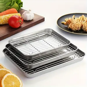 Stainless steel baking tray and cooling rack, available in three sizes, dishwasher safe, suitable for outdoor picnics, barbecues, parties, and kitchen accessories